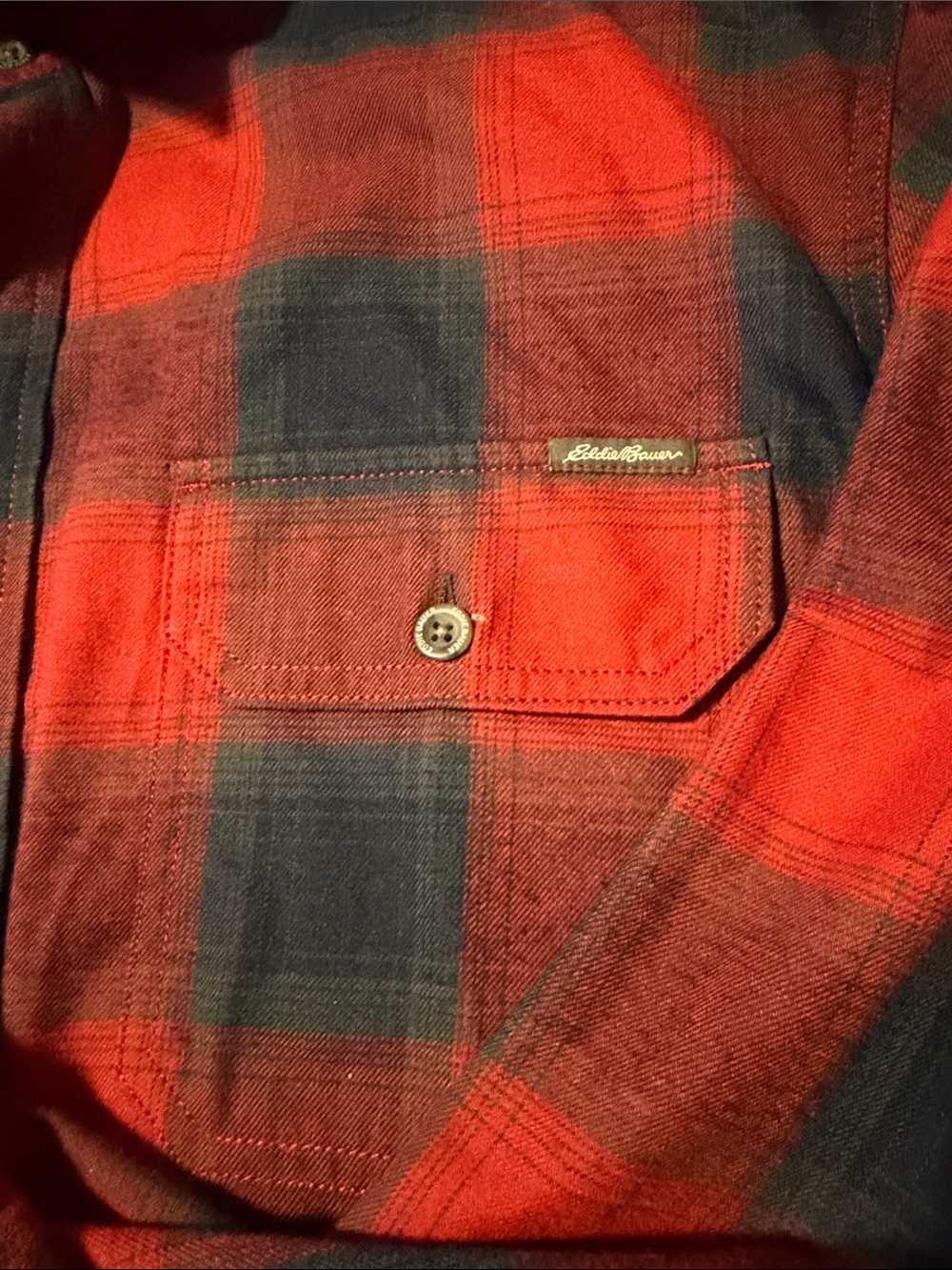 Eddie Bauer Red and Navy Plaid Button-Down Shirt - Picture 6 of 6